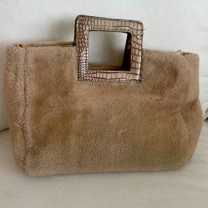 Faux fur tan clutch with faux crocodile handle - Alex Max